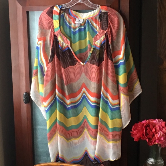 Worthington Tops - Worthington Woman 3X Sheer White Top Multi Stripes
